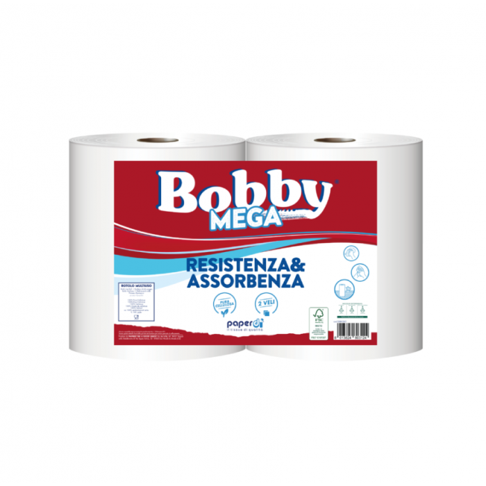Rotolone di carta Bobby Mega 2 veli in pura cellulosa - 2 pezzi